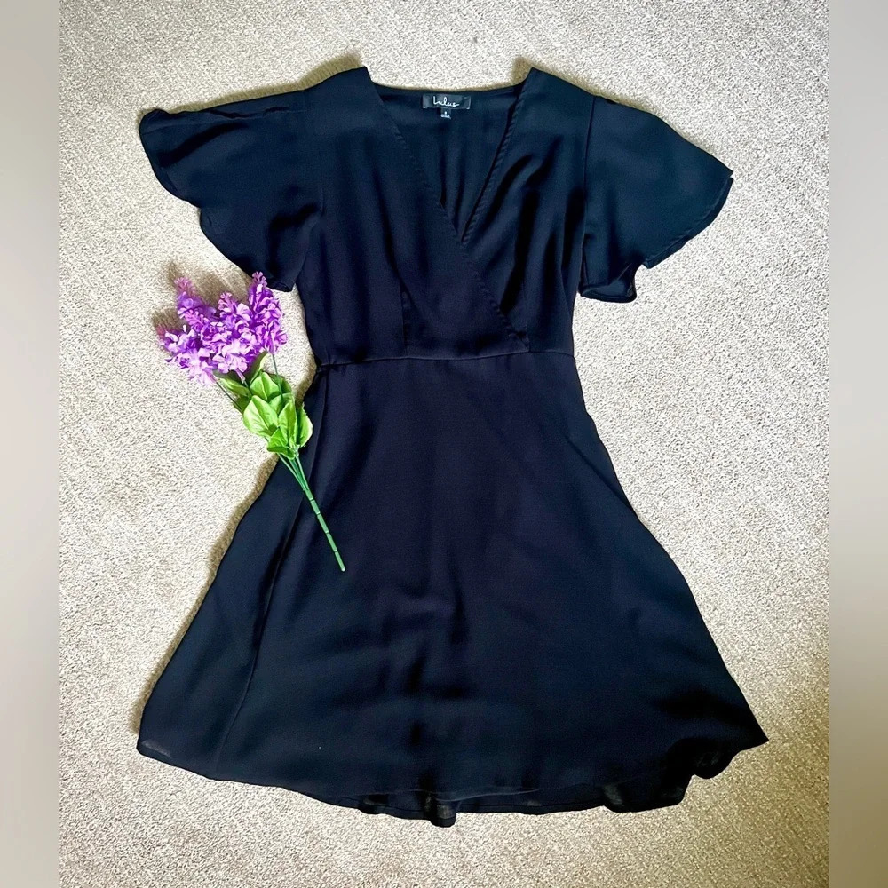 LuLu’s Flutter Sleeve Jazz Club Black Skater Dress - Small